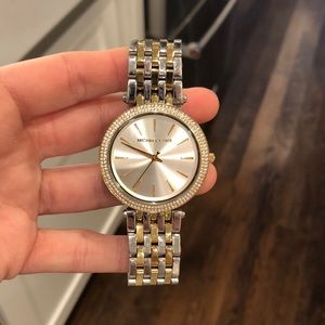 Michael Kors two tone silver gold watch w stones